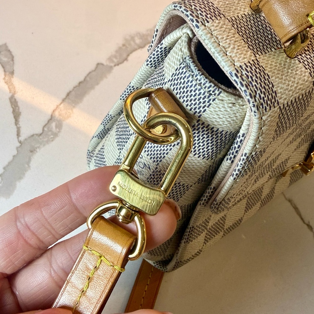 Top-Handle Checkerboard Satchel Bag in Beige and Tan - Picture 5 of 13
